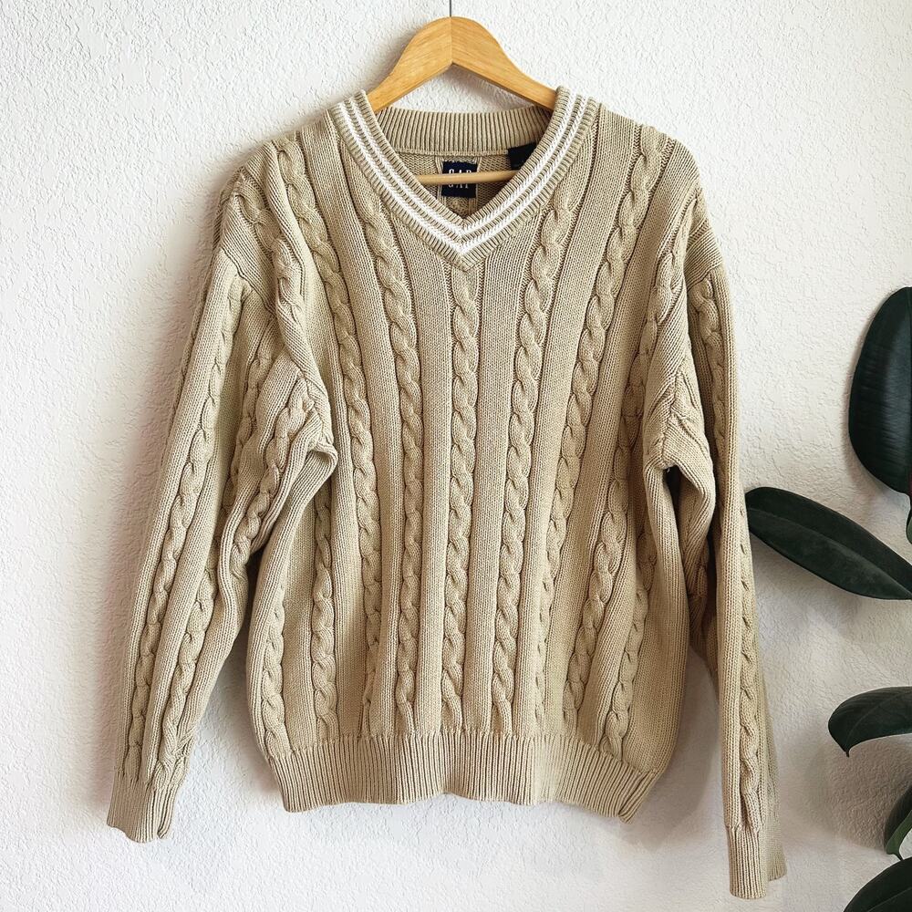 VTG Gap Cable Knit Sweater Large Modern Preppy Old Money Y2K Heavy Fisherman